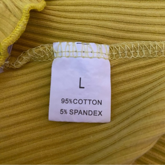 ROMWE Women’s Frill Hem Ribbed Bandeau Strapless Crop Top Shirt - yellow, size L - Picture 7 of 7